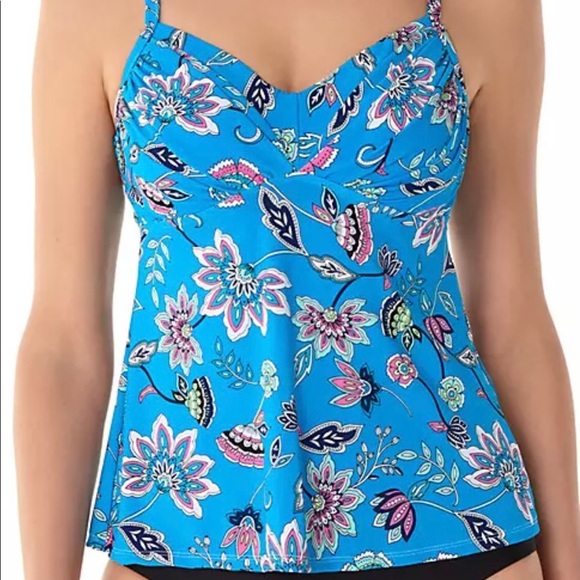 NWT Caribbean Joe‎ Boho Floral Easy Swim Tankini - Picture 1 of 7